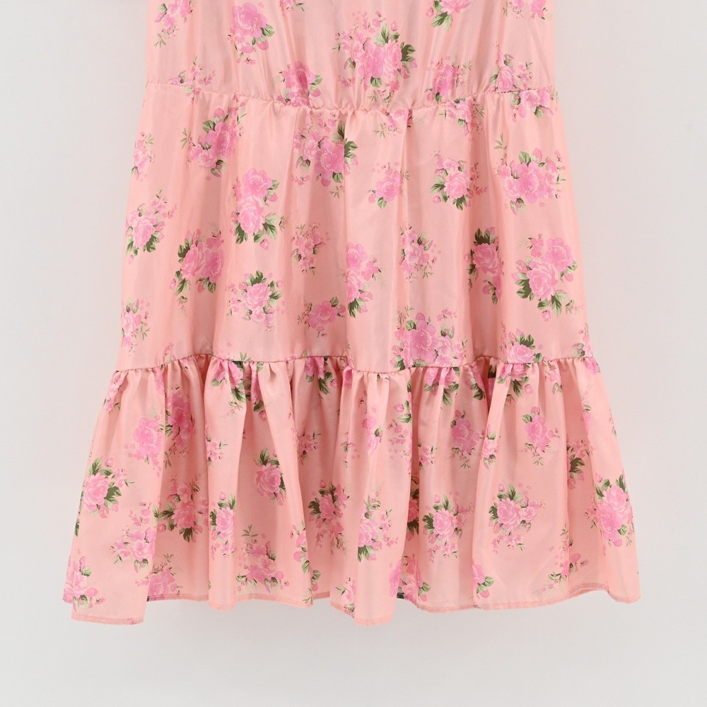 LoveShackFancy Cecile Mini Dress Womens Size 2 Pink Floral Puff Sleeve Tiered - Picture 10 of 12